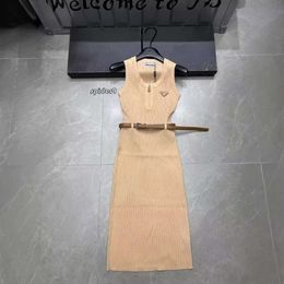 tops dresses Shenzhen Triangle Mark U Neck Slim Fit Knitted Dress Women's Summer Mid length A-line Waistless Tank Top Skirt