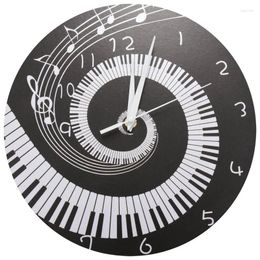 Wall Clocks Elegant Piano Key Clock Music Notes Wave Round Modern Without Battery Black White Acrylic