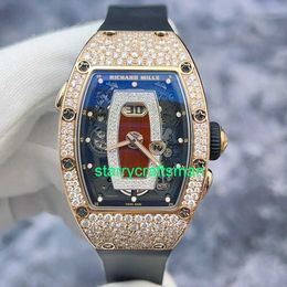 RM Luxury Watches Mechanical Watch Mills Rm037 Snowflake Diamond Red Lip 18k Rose Gold Material Date Display Automatic Mechanical Women's Watch stMF