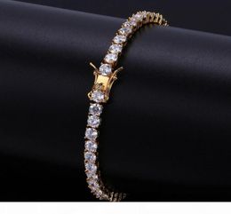 Mens Bracelets Iced Out Diamond Tennis Chain Bracelet Hip Hop Jewellery Copper Material Gold Silver Rose Colour Box Clasp CZ Bangle L9447572