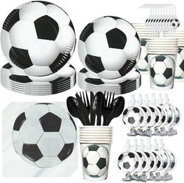 Disposable Dinnerware Hot white football themed birthday party disposable desktop software set balloon decoration baby shower childrens supplies Q2405071