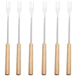 Dinnerware Sets 6 Pcs Chocolate Fondue Fork Tools Exquisite Forks Ice Cream Fruit Stainless Steel Wood Handle Cheese