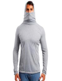 New Men039s T shirt Autumn Elastic fitness Hood Long Sleeve Tees Male Skulls Mask Tshirt Slim Ninja suit Tshirts8308265