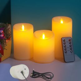 3pcsset USB Rechargeable Flameless Electric Led Candles With Remote ControlPillar Home Decor Wedding Decoration 240430