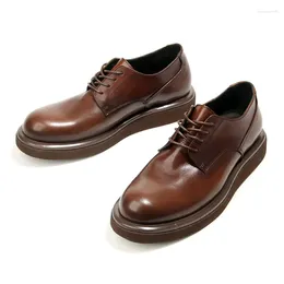 Casual Shoes A085 European And American Thick Sole Men's Real Leather Round Toe Lace Up Man Leisure Genuine Footwear Male