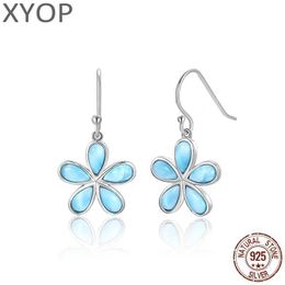 Stud XYOP Natural Larimar Blue Niche Five petal Flower Ear Hook Burning Christmas Warm Love Winter Praise Q240507