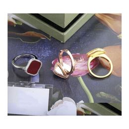 Band Rings Fashion Classic Lucky 4/Four Leaf Clover 3 Colour Ring Mother Of Pearl 18K Gold Plated Ladies And Girls Valentines Day Mothe Otebn