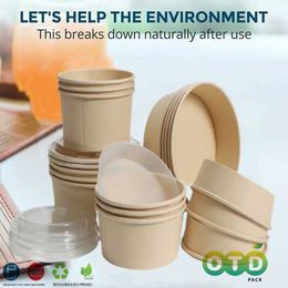 Disposable Dinnerware Bamboo paper salad bowl with lid disposable container food removal bamboo Fibre sturdy compostable meal preparation Q240507