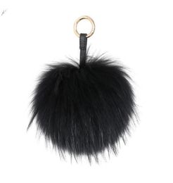 Keychains y Real Fur Ball Keychain Puff Craft DIY Pompom Black Pom Keyring Uk Charm Women Bag Accessories Gift1115165