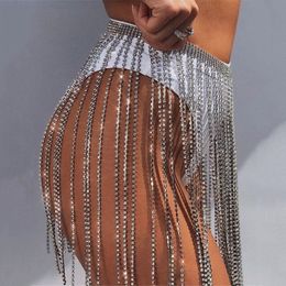 CETIRI Adjustable Europe Exaggerate Glitter Rhinestone Long Tassel Skirt Belt Women Sexy Crystal Diamonds Night Club Chain Belt 201117 257D