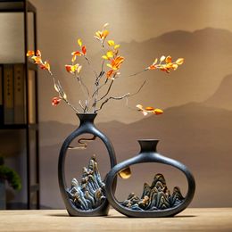 Resin Vase Table Decoration Accessories Home Luxury Chinese Style Mountain Scenery 240430