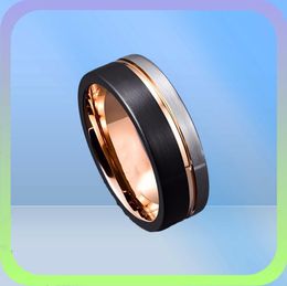 VAKKI Men 8mm Tungsten Ring Black Rose Gold Wedding Band Engagement Ring Men039s Party Jewellery Bague Homme3688366