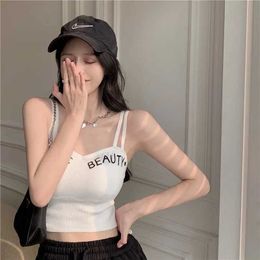 Women's Tanks Summer Tank Top Crop Tops Slim Sexy With Bra Pad Womens Spaghetti Strap Pink Vest Female Letter Backless Corset Ladiesole