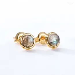 Stud Earrings MSE049 2024 Simple Style 925 Sterling Silver Earring Round Labradorite For Fashion Design Accessories Jewellery Trendy