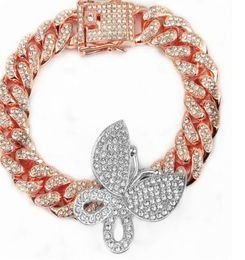 New Design Fashion Iced Out Bling Women Jewellery Zircon Cuban Link Chain Butterfly Charm Anklet Bracelet B015006259