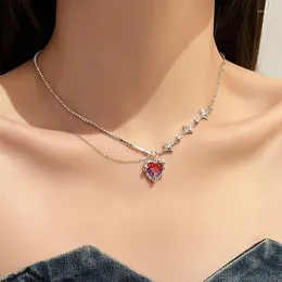 Pendant Necklaces Korean Fashion Purple Crystal Heart Necklace For Women Black Girl Cool Clavicle Chain Y2k Aesthetic Jewellery Part