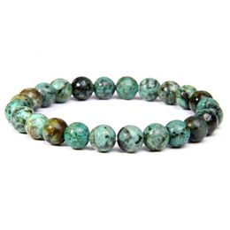 Handmade Natural Stone African Beads Bracelet Men Yoga Mala Jewellery Green Moss Agates Beaded for Women 240423