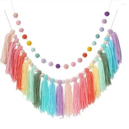 Decorative Figurines 2 Pcs Pastel Rainbow Tassel Garland Colourful Wall Hanging Decoration With Wood Beads Banner For Kids Party Supplies