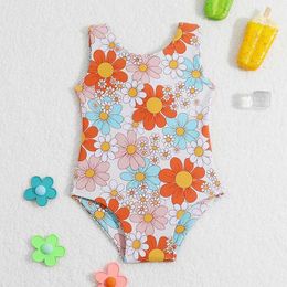 Pieces de uma peças bebês roupas de banho de menina de menina de menina de maiô de maiô de maiô de maiô de banho floral sem mangas de verão praia de roupas de banho H240508