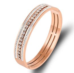 2021 fashion bangle ornament whole titanium steel diamond bracelet womens wide face hollow stainless bracelets clasp silver rose g4850363