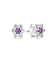 925 Sterling Silver Women Forget Me Not Stud earrings Luxury Fashion Purple Clear CZ Stones Diamond Flower Earrings with Charmes6939418