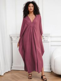 Women's Plus Size Kaftan Summer Beach Swimsuit Cover Up Hand-knit V-neck Batwing Sleeve Vacation Dress Q1306