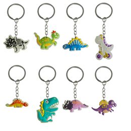 Keychains Lanyards Fluorescent Dinosaur 32 Keychain Mini Cute Keyring For Classroom Prizes Keyrings Bags Backpack Car Charms Suitable Otxj9