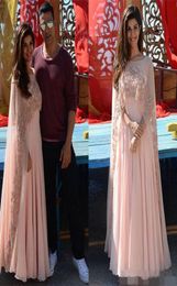 Blush Pink Indian Arabic Kaftan Women Evening Dresses with wrap Sheer Beaded Cape Saresuit Custom Make Formal Occasion Prom Party 3020624