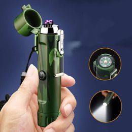 New Arrival Multifunction Double Arc Rechargeable Lighter Custom Waterproof Lighter With Flashlight And Compass