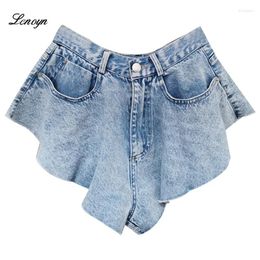 Women's Jeans Fashion Woman Shorts High Waist Flare Sexy Vintage Solid Streetwear Slim Denim Irregular Wide-leg Ruffle Short Pant