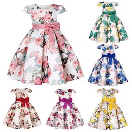 Girl's Dresses Seven Color Flower Girl Dress Summer Bow Fashion Christmas Princess Dress Birthday Party Gift 2-10 Year Childrens ClothingL2405