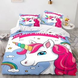 Unicorn Duvet Cover Set Single Double Twin Size Home Decor For Girls Kids Adults Cute Bed Linen Kawaii Bedding 240426