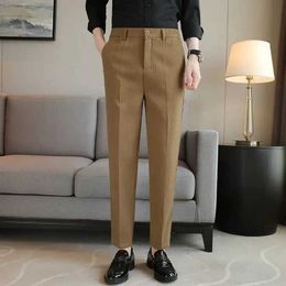 Mens Pants Intelligent casual mens solid Colour suit pants spring and summer thin street clothing fashionable waffles business new coffee khaki Colour straight Trous