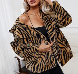 Women039s Fur Faux Women Winter Warm Coats Sexy Leopard Jacket Zebra Pattern Long Sleeve Turndown Collar Cardigan Outwear La1915668