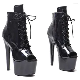 Dance Shoes Auman Ale 17CM/7inches PU Upper Sexy Exotic High Heel Platform Party Women Peep Toe Ankle Boots Pole 127