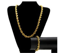 10MM Hip Hop ed Rope Chains Jewellery set Gold Silver plated Thick Heavy Long Necklace bracelet Bangle For Men s Rock Jewellery G6304529