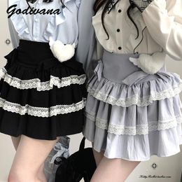 Skirts Lolita Girls Bow Double Layer Lace Cake Skirt Japanese Style Mass Production Women's High Waist Short