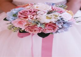 Newest bridal bouquet Colourful pink roses Small foam handmade wedding bouquet1410300