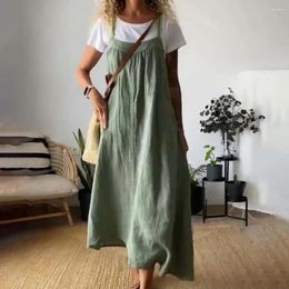 Casual Dresses Bohemian Style Dress Women's Summer Suspender With Side Pockets Low-cut A-line Midi Sundress Pure