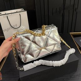 19 Series Shimmer Classic Flap Quilted Turn Buckle Shoulder Bags Sky Blue Silver Pink Gold Chain Clutch Purse Crossbody Handbags Large Capacity Sacoche 25x16cm