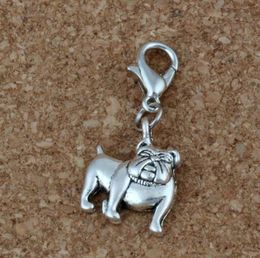 MIC 100Pcs Antique Silver Alloy Cute Bulldog Charms Bead with Lobster clasp Fit Charm Bracelet 13 x 31mm DIY Jewellery A225b38680272914452