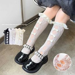 Kids Socks Aesthetic Floral Sock for Girl Sweeet Princess Bowknot Style Fishnet Calf Sock for Kids Girl Summer Breathable Knee High Sock