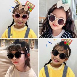 Sunglasses 2 Pcs/Set New Girls Cute Cat Ears Sunglasses Solid Color Bowknot Hairband Children Protection Sunglasses Kids Hair Accessories