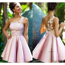 2020 Modest Jewel Sleeveless A Line Evening Crystal Lace Applique Satin Formal Dresses Knee Length Party Gown 0508