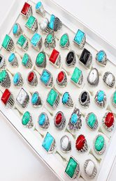Whole Turquoise Stone Rings Antique Silver Vintage Jewelry For Man Women Gift Ring4980287