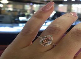 Wedding Ring Set Rose Gold Pear Cut Engagement Ring BandAnniversaryMoissanite Ring SetBridal Size 510 Irish Ring9767963