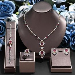 Necklace Earrings Set 2024 Dubai 4 Piece Gorgeous Bridal Zirconia Jewellery Saudi Arabia Fashion Women's Wedding And Sets