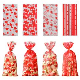 Gift Wrap 50Pcs Valentine Love Heart Clear Plastic Candy Bags Cookie Treat For Wedding Birthday Party Favours Gifts Goodies Bag