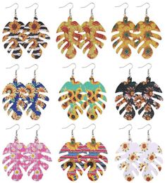 New Fashion PU Leather Earrings for Women Boho Sunflower Daisy Printing Fish Bone Double Side Dangle Earrings Party Jewellery Christ7475492