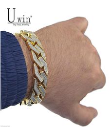 UWIN Sand Blast Bracelet Cuban Chain Link Alloy Iced Out Hip Hop Gold Silver Tone Heavy 18 MM Mens Bracelet 86quot S9152389564